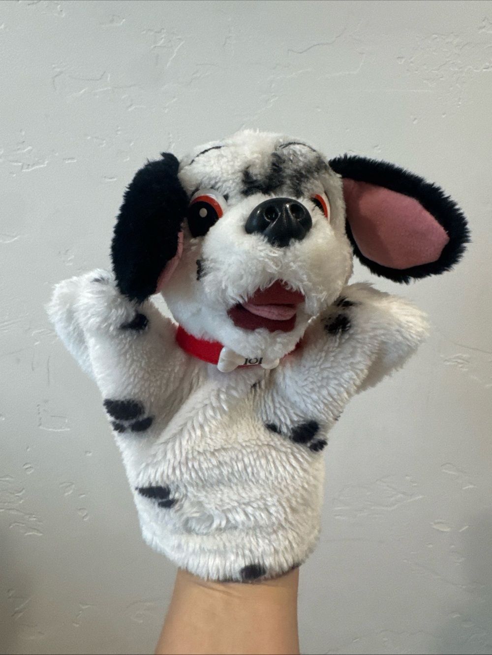 Vintage 101 Dalmatians Plush Hand Puppet  With Red Collar Mattel/Disney 9"